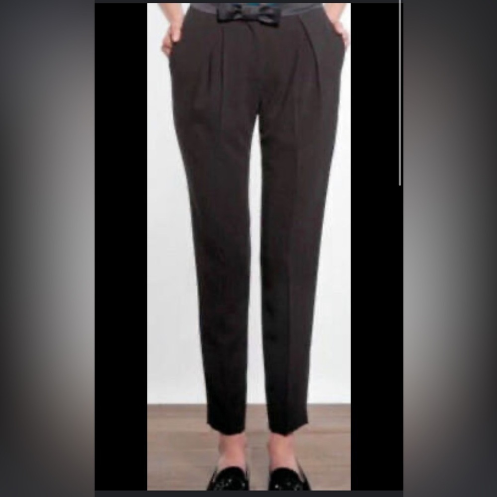 CLAUDIE PIERLOT Précieux Cigarette Classic Bow Detail Black Pleated Pants sz 36